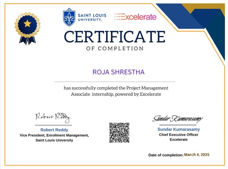 Project Management Associate Internship certificate