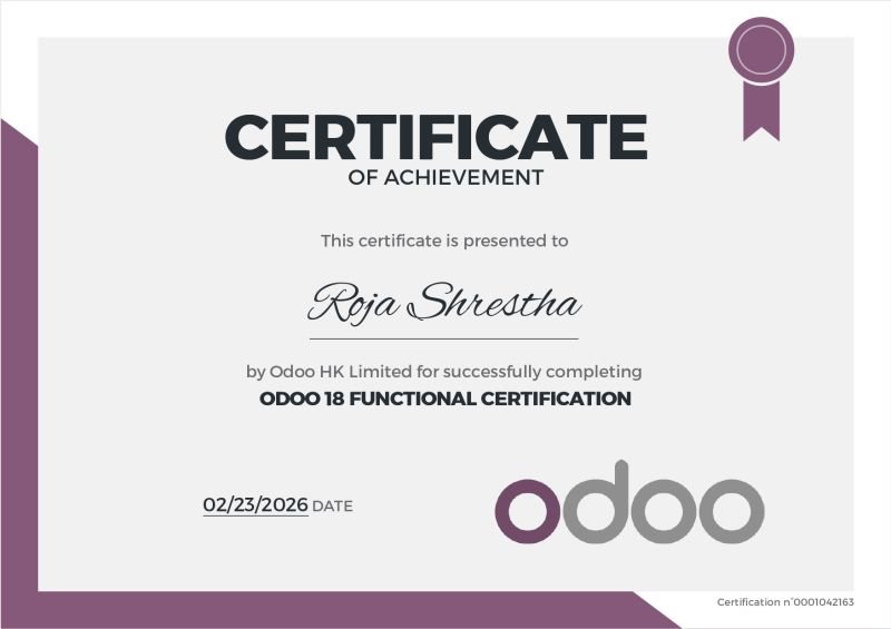 Odoo 18 Functional Certification certificate