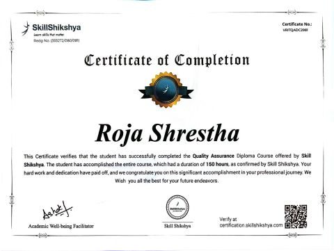 Quality Assurance Diploma certificate